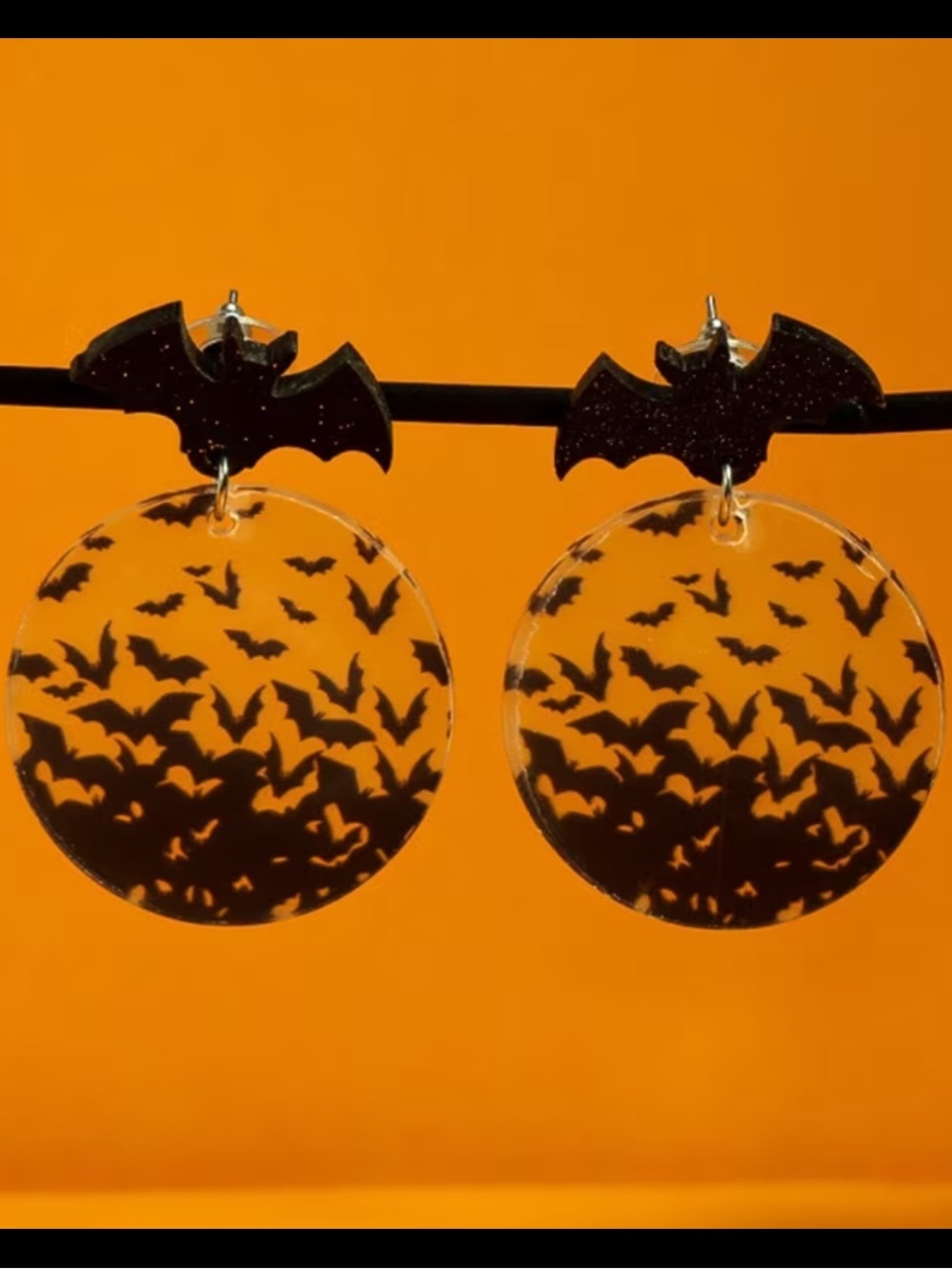 🦇Black Bat and Bat-Swarm Acrylic Drop Earrings - Picture 4 of 5
